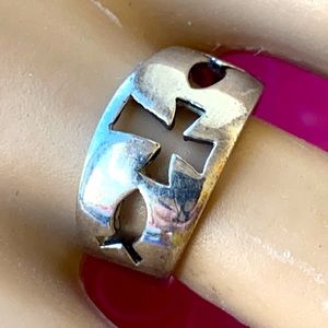 Cut out sterling silver Ichthus cross Christian ring s 7